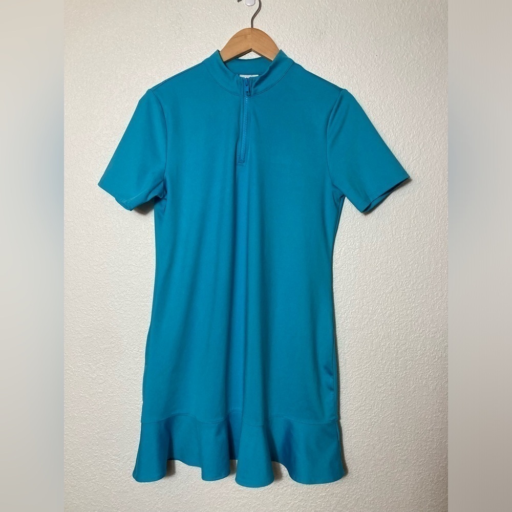 Tommy Bahama GOLF dress size Large quarter zip ruffled hem aqua color